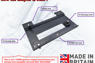 Dewalt DCS571 circular saw adapter guide rail base compatible with EVOLUTION guide rail track