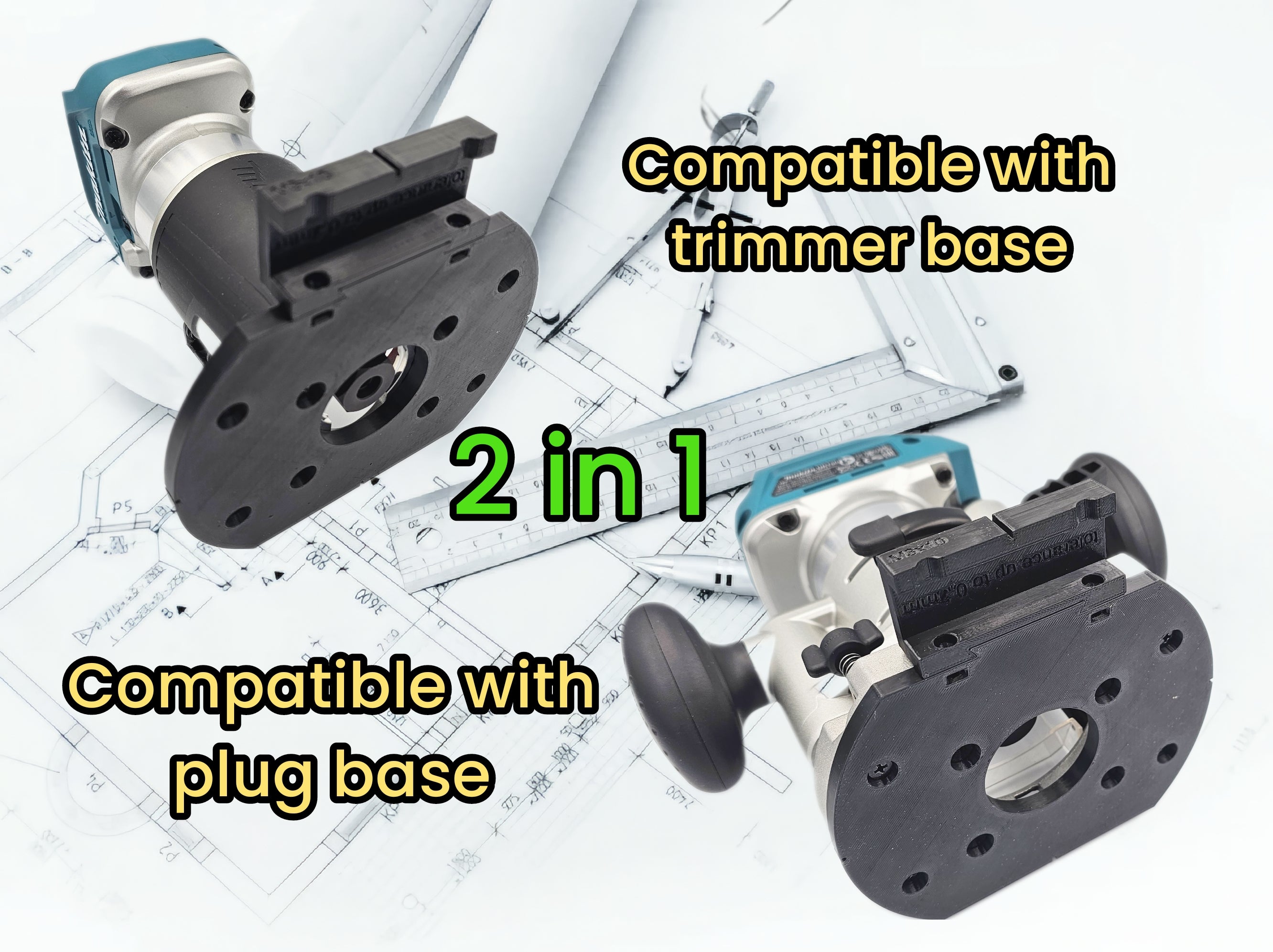 Makita DRT50 RT0700 RT0702 XTR01Z router 2in1 adapter guide rail TRIMM ...