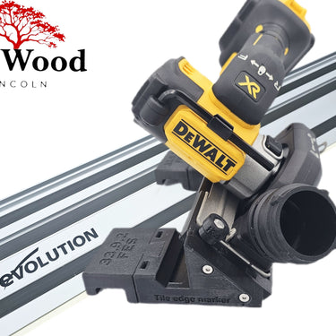 Dewalt DCS438 76mm Cut Off Tool adapter 45 degree angle tile chamfer compatible with EVOLUTION guide rail track