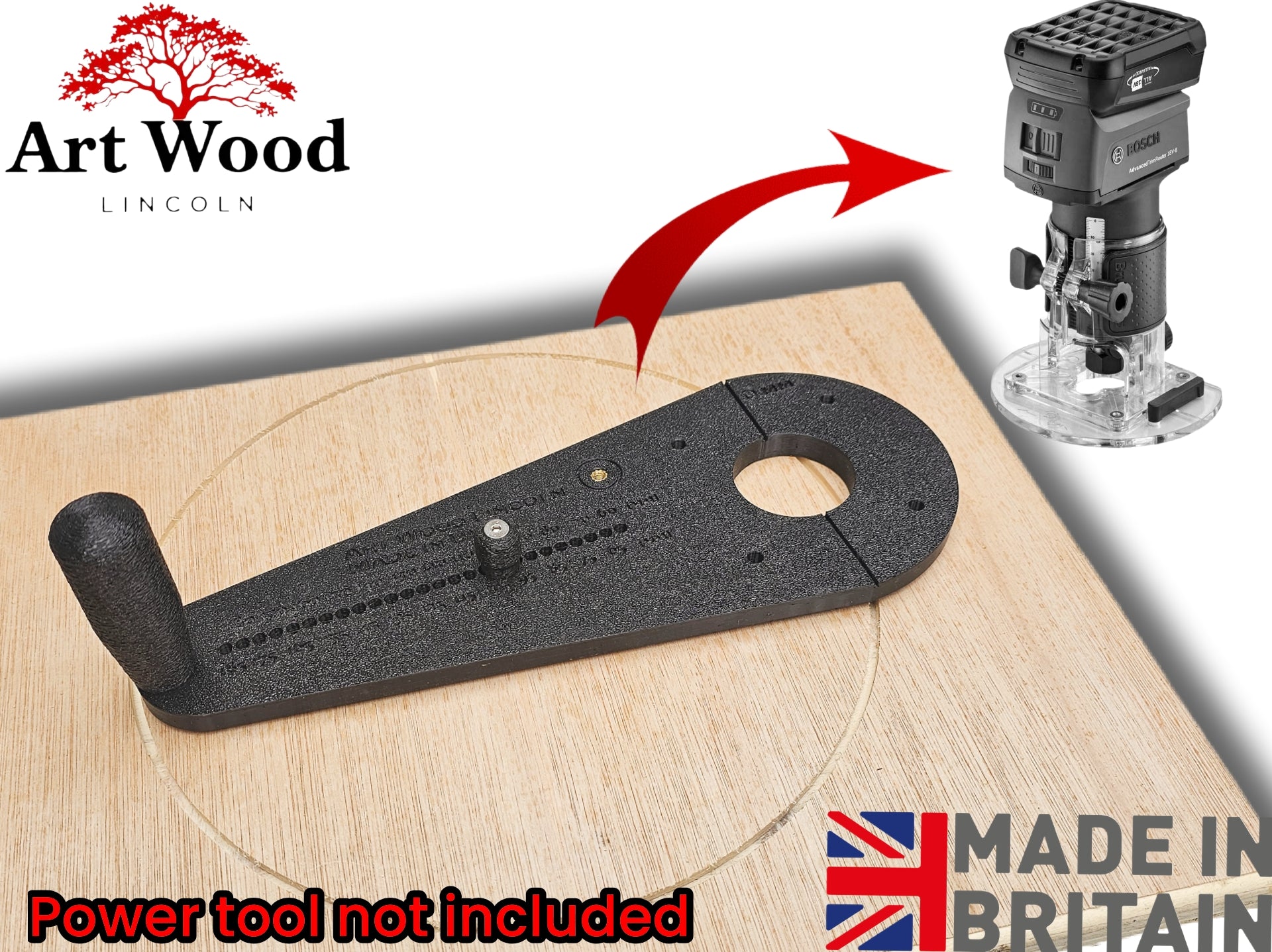 Bosch 18V-8 2in1 router base Offset Circle Jig 120-370mm – Art Wood Lincoln