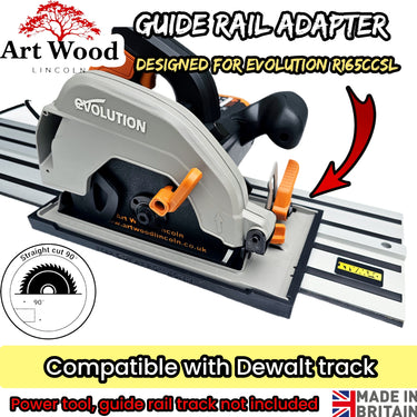 Evolution R165CCSL circular saw adapter guide rail base compatible with DEWALT guide rail track