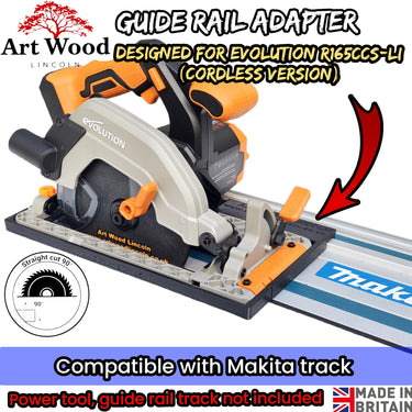 Evolution R165CCS-Li (cordless) circular saw adapter shoe base plate compatible with MAKITA guide rail track