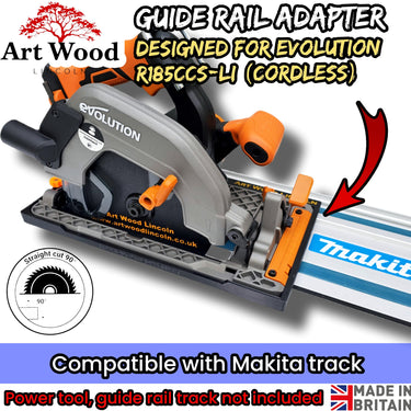 Evolution R185CCS-Li (cordless) circular saw adapter shoe base plate compatible with MAKITA guide rail track